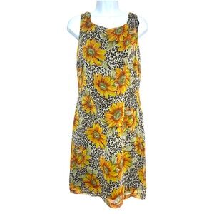 Robbie Bee Vintage 90s 100% Silk Sunflower Animal Print Sheath Dress Size 6